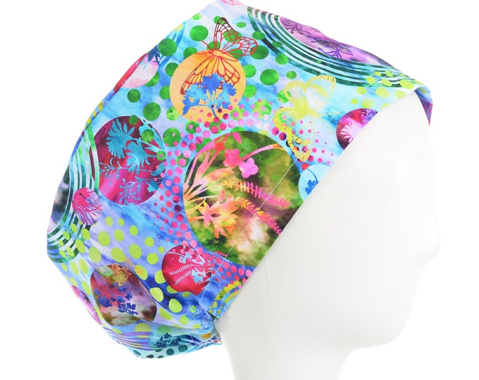 Euro Style Adjustable Surgical Scrub Hat Into the Woods Camp Life Satin Lining Option Scrub Cap