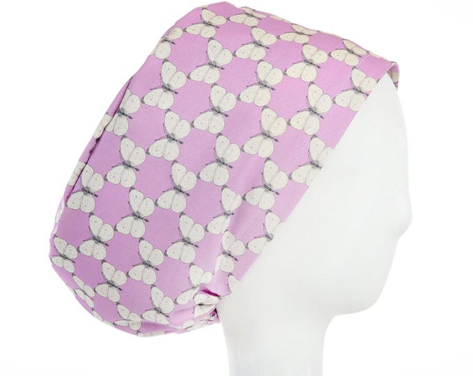 Butterfly Garden Scrub Cap, Euro Style Adjustable Surgical Scrub Hat