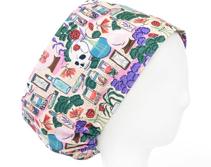 Skulls and Potions Scrub Cap, Euro Style Adjustable Surgical Scrub Hat