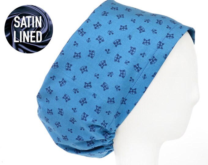 Raccoons Satin Lined Euro Style Scrub Cap, Adjustable Surgical Scrub Hat