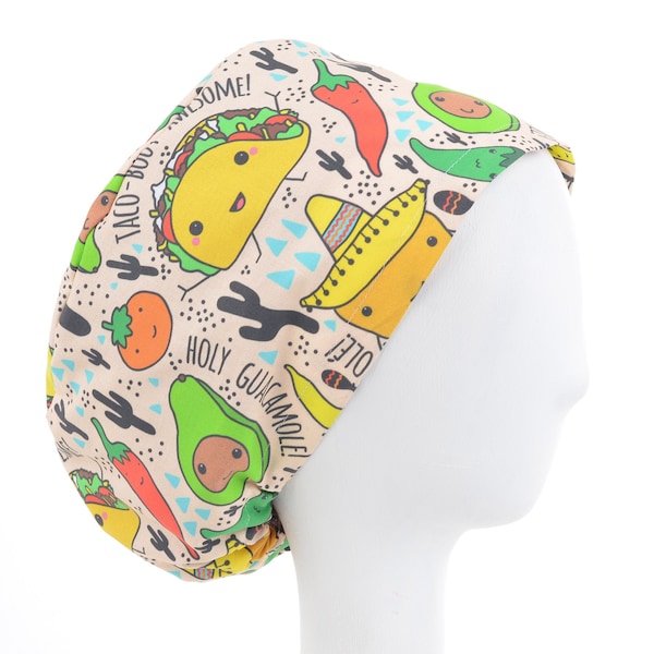 Taco Tuesday Satin Lined Option Scrub Cap, Euro Style Adjustable Surgical Scrub Hat