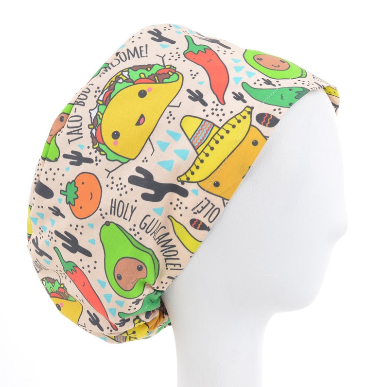 Taco Tuesday Satin Lined Option Scrub Cap, Euro Style Adjustable Surgical Scrub Hat 