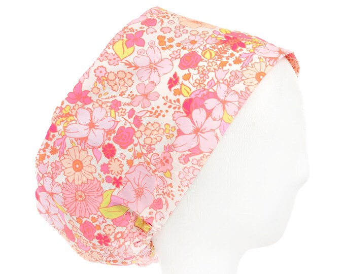 Pink Blossoms Scrub Cap, Euro Style Adjustable Surgical Scrub Hat