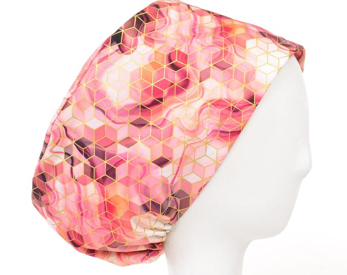 Geometric Marblesque Gold Metallic Scrub Cap, Euro Style Adjustable Surgical Scrub Hat