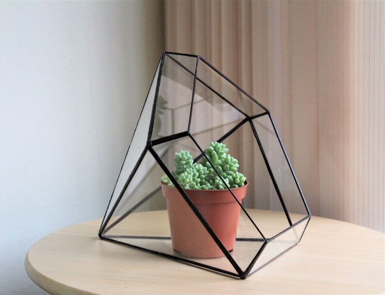 Diamond Terrarium. Stained Glass Planter. Geometric Decor. Etsy