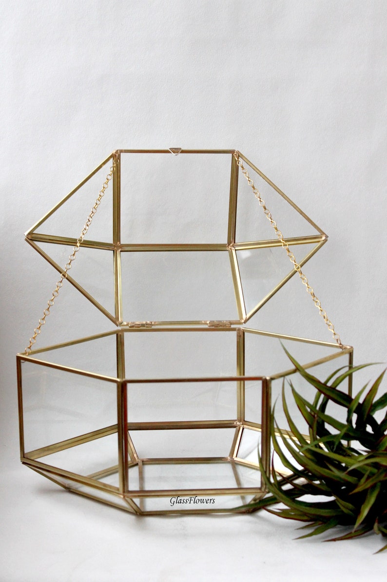Wedding Card Box. Geometric Glass Wedding Display Box. Gold Etsy