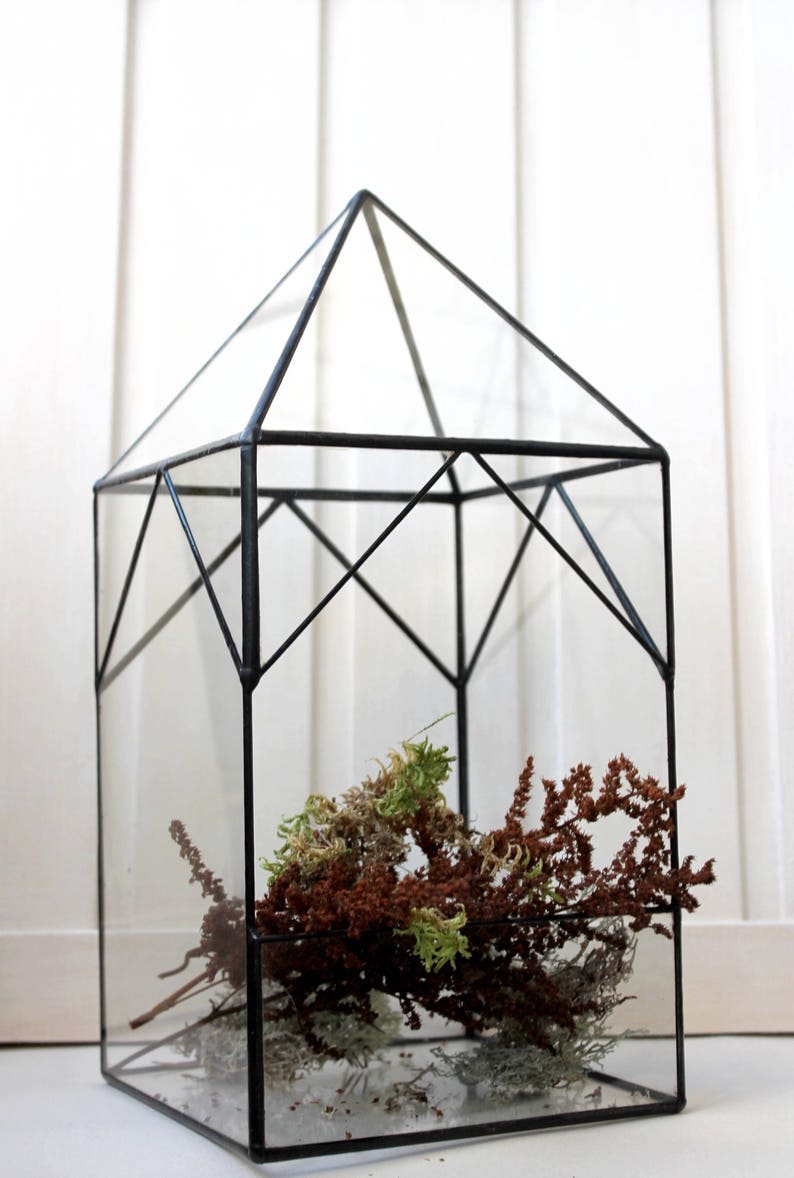 Glass House Terrarium. Stained Glass Planter. Orchid Planter. Etsy