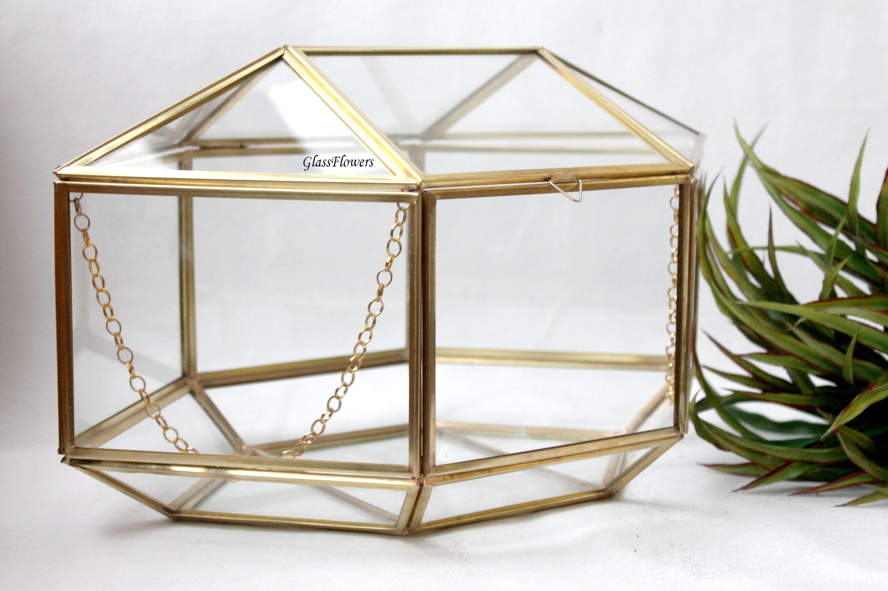 Wedding Card Box. Geometric Glass Wedding Display Box. Gold Etsy