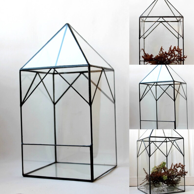Glass House Terrarium. Stained Glass Planter. Orchid Planter. Etsy