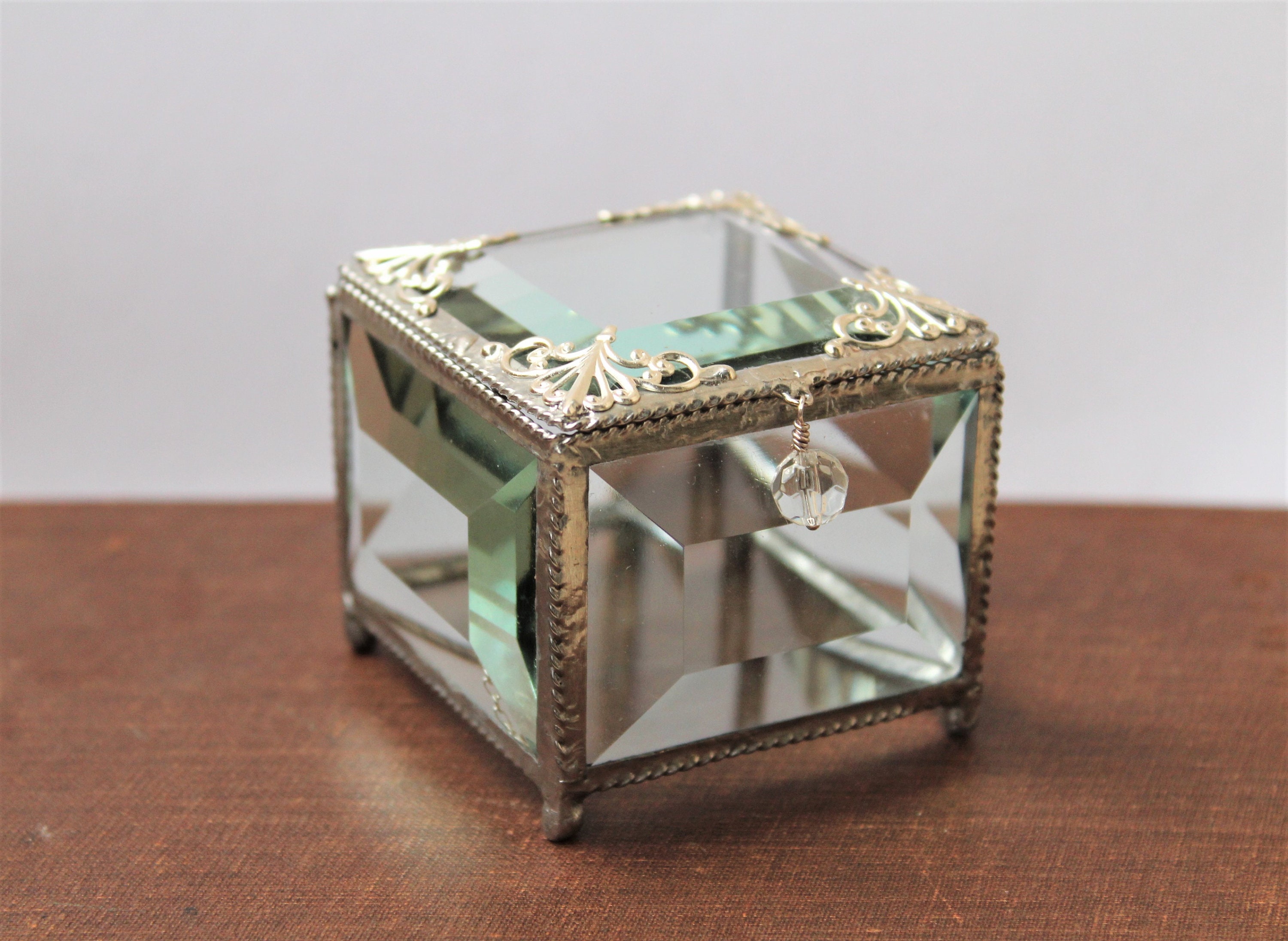 Silver Glass Box Glass jewelry box Jewellery Box Wedding Etsy