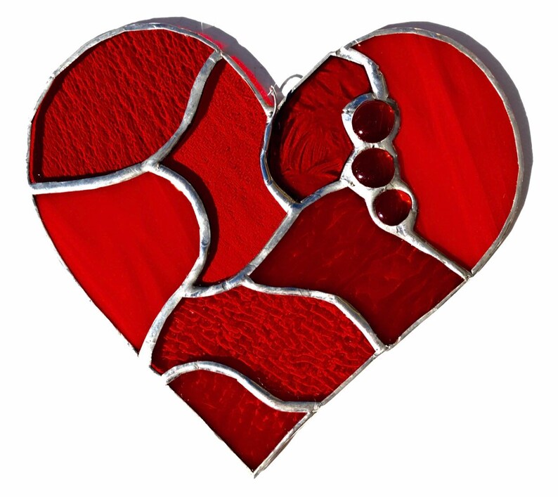 Beautiful Red Stained Glass Heart Mosaic Sun Catcher