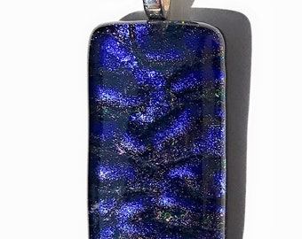 Deep Purple Ripple Texture Dichroic Fused Glass Pendant