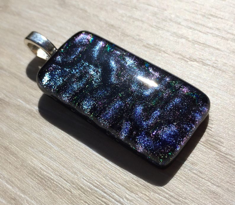 Deep Purple Ripple Texture Dichroic Fused Glass Pendant image 9