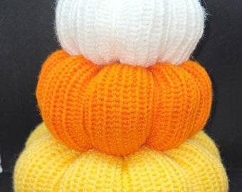 Knit Candy Corn Pumpkin Tower Halloween Decoration