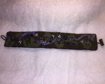 Bracelet, bead embroidered, cuff