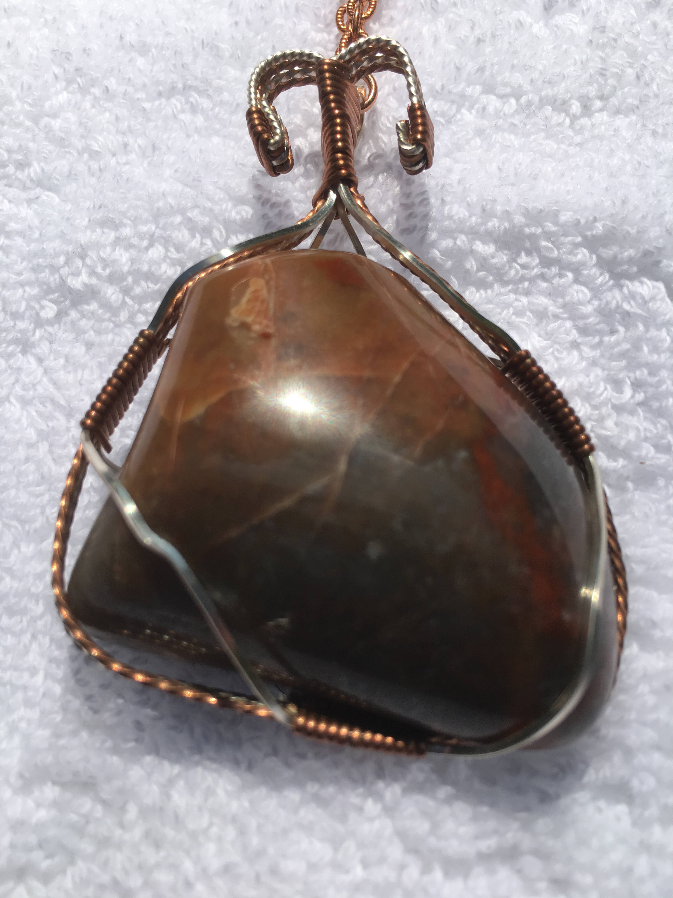 Necklace With Red Jasper Stone Center Piece Wire Wrapped Necklace With Red Jasper Stone Center Piece Wire Wrapped Silver Plated And Copper Chain