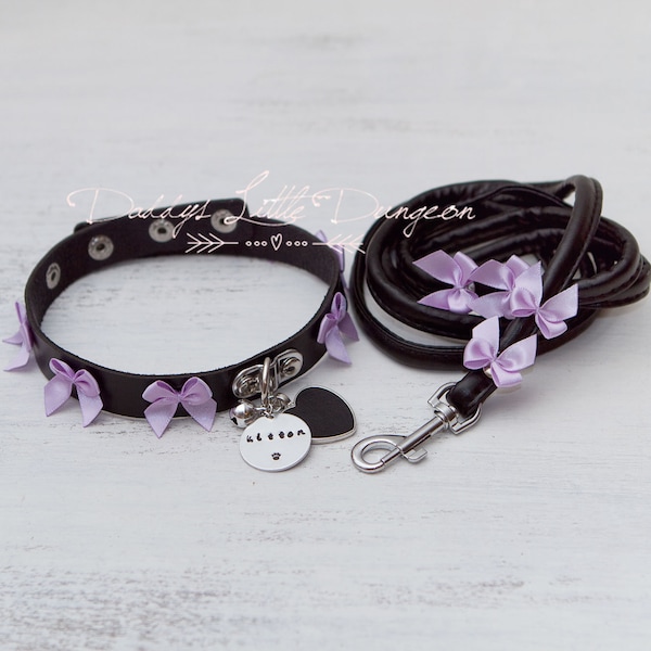 DDLG Gothic Personalizable Pet Play Bondage Collar & Leash Set Fox Kitty Puppy Furry BDSM Sub Master Sissy Daddys Little Girl Kawaii mature