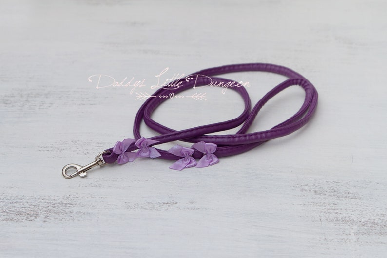 Personalized Cute BDSM Collar & Leash - Purple Bondage Set with Bows, Bell and Custom Tag -   Kawaii, Petplay, Pet play - mature