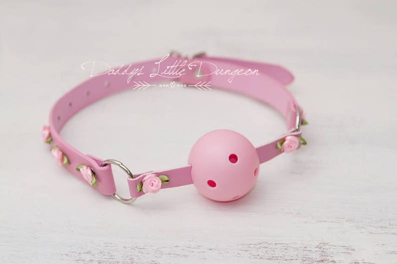 DDLG Pretty Pink BDSM Bondage Ball Gag Bit Flowers Roses Sub Girly Sub Daddys Little Girl Kawaii ABDL Sissy Master Kinky Fetish Freak mature 