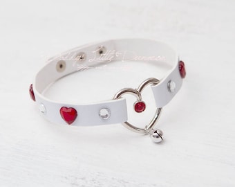 Coleira Petplay personalizada com strass vermelho e sino, com etiqueta personalizada - Gargantilha fofa e kawaii com coração - Ideal para gatinhos, coelhinhos e cachorrinhos adultos.