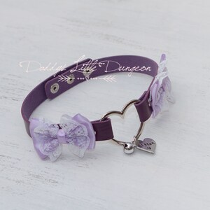 Personalized Cute BDSM Collar & Leash - Purple Bondage Set with Bows, Bell and Custom Tag -   Kawaii, Petplay, Pet play - mature