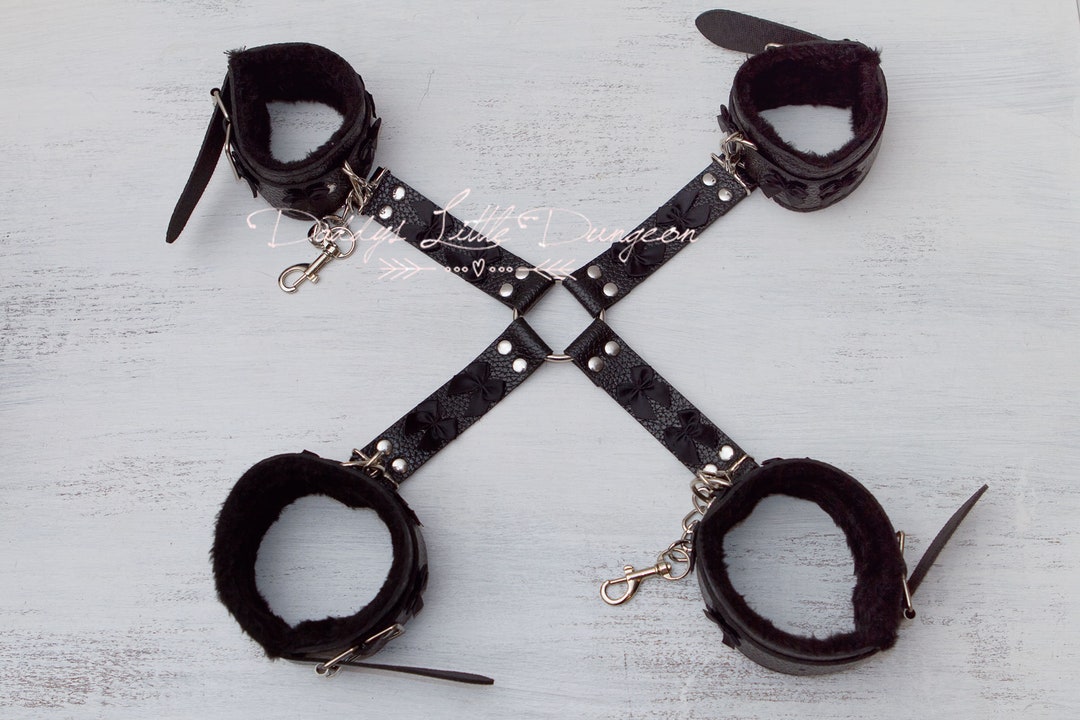 Bdsm HOGTIE BONDAGE SET Wrist Ankle Cuffs & Harness Restraints Bows Sub