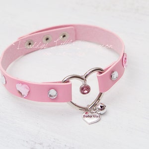 Pink BABY GIRL Glam Bling Bell Cat Custom Kitten BDSM Heart Day Collar Choker