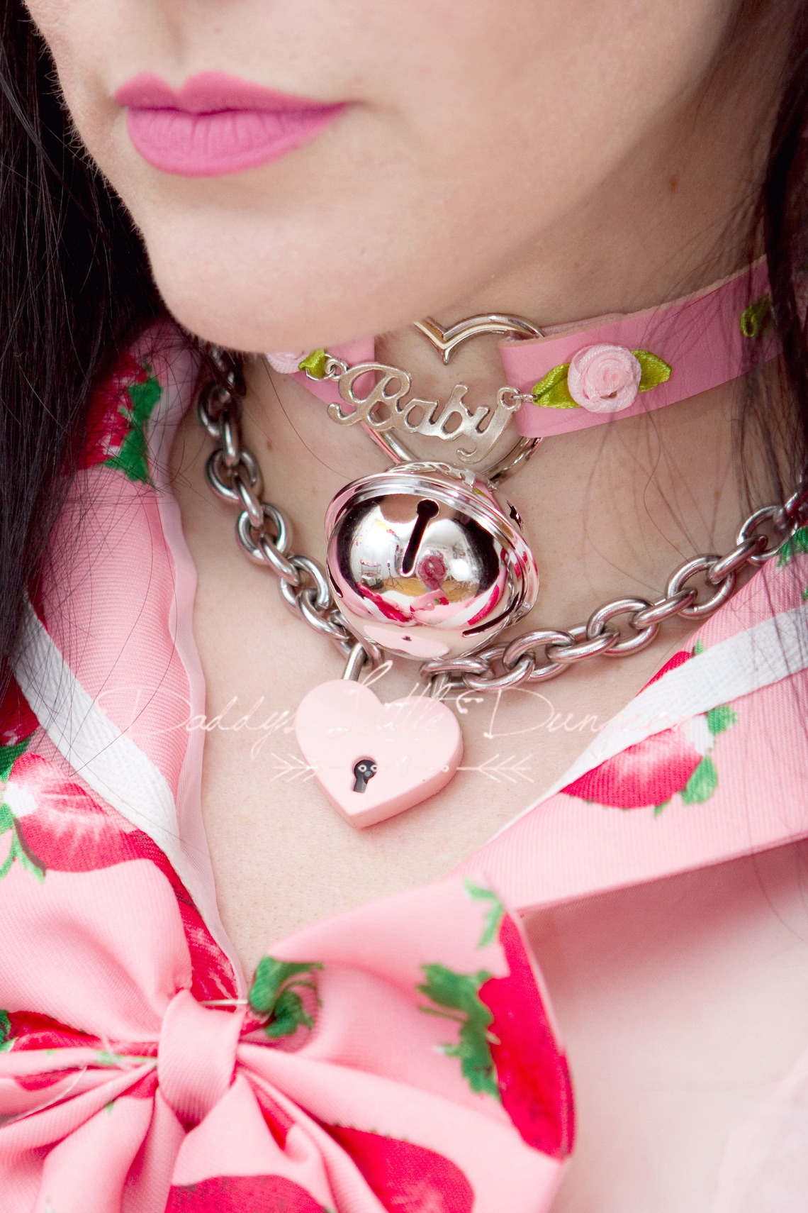 DDLG Pink Flower Slave Day Collar Choker Bell Heart Sub Daddys Etsy