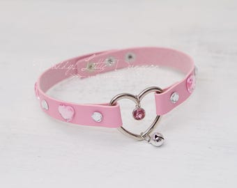 Rosa Glam Bling Strass Glocke Katze Benutzerdefinierte Kätzchen Herz Tag Halsband Choker Pet Play Kitty Unterwürfig Daddys Mädchen Cosplay Petplay Sissy reif