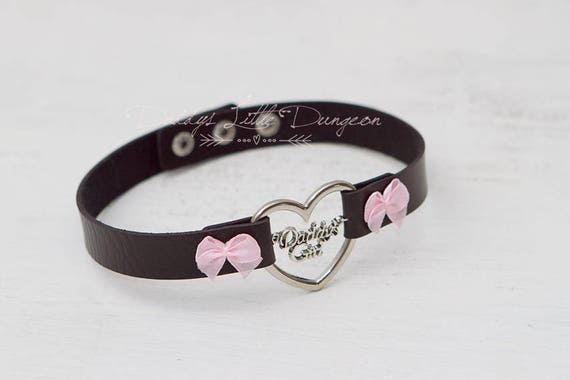 Cute DDLG Daddy s Girl Choker BDSM Day Collar With Pink Bows Gift for Sub Vegan Leather Heart Necklace With Charm Mature Etsy Canada