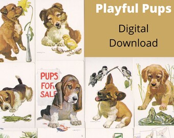 Puppy Dog Junk Journal Paper: Vintage Pups Ephemera (Digital Download)