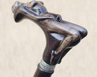 Custom Walking Cane NYMPH Fashionable Walking Stick Hand Carved Oak Wood Walking Sticks Canes Gift for Men Groom Groomsmen