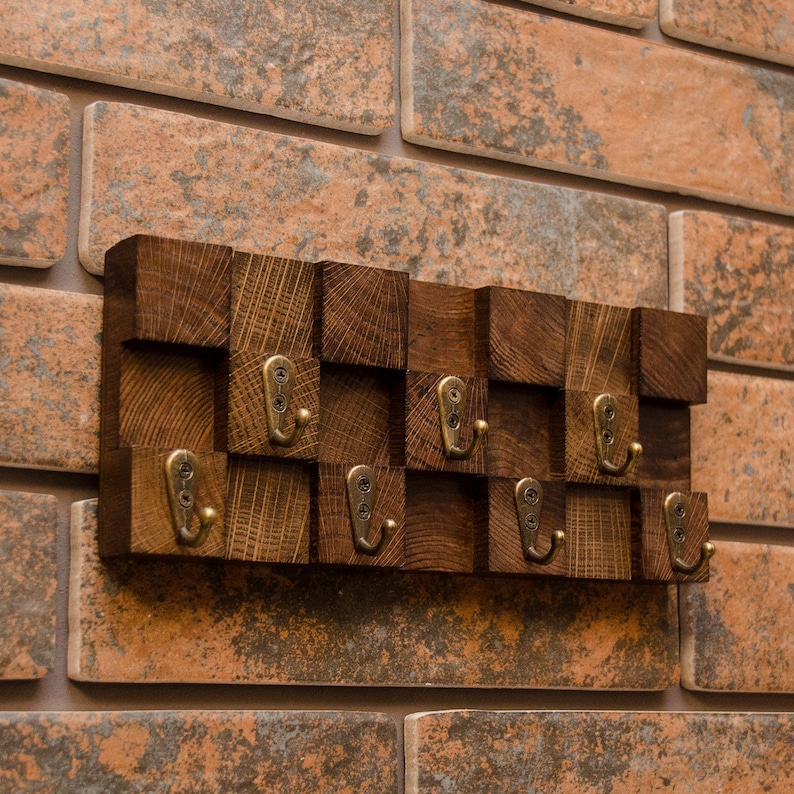 3D Key Holder Wooden Mosaic for Wall Key Hooks Key Hanger Etsy
