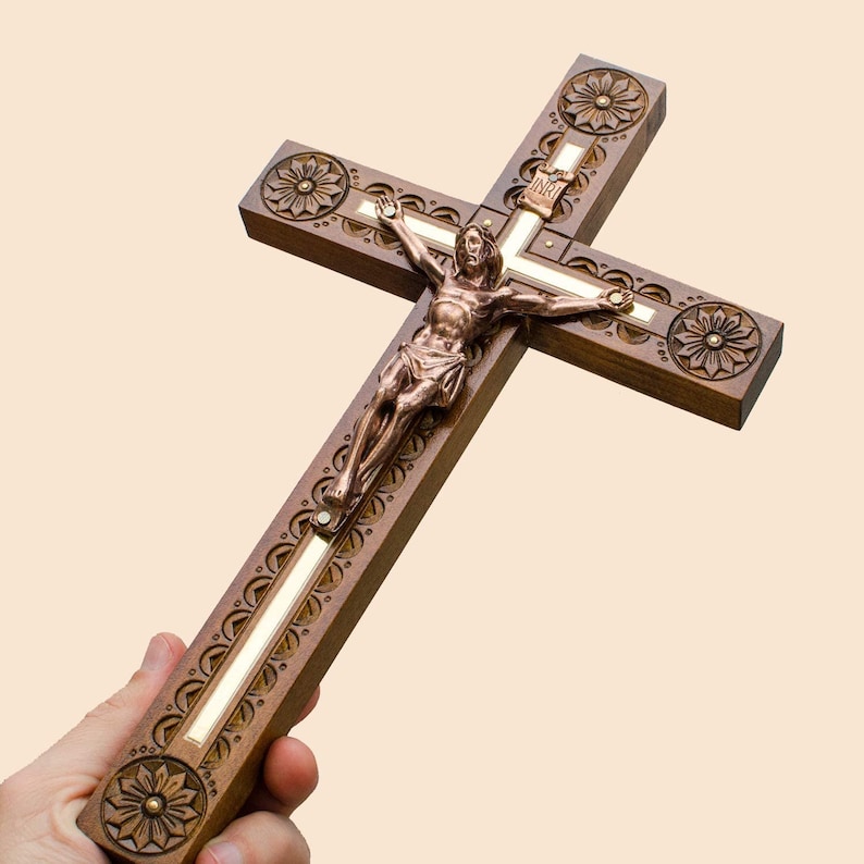 Hand Carved Wall Crucifix Catholic Wood Wall Cross for Home Etsy