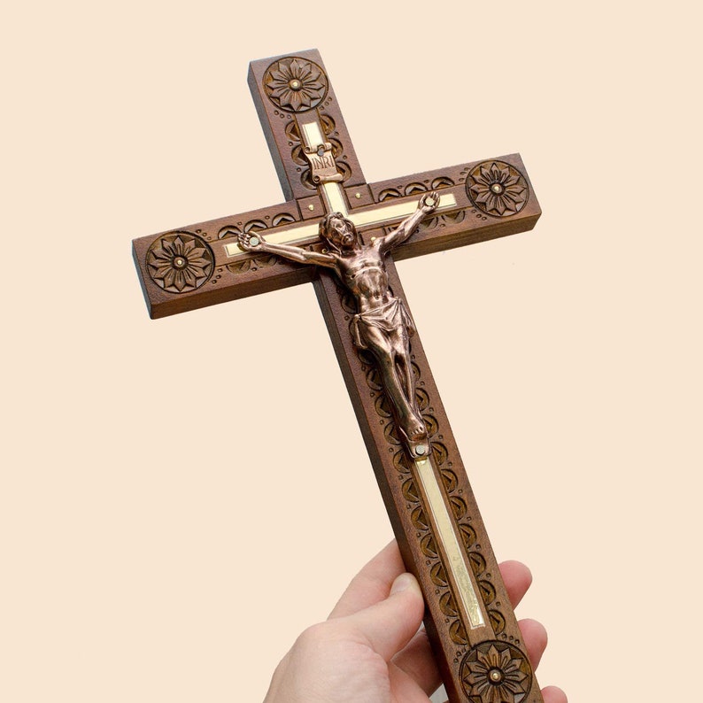 Hand Carved Wall Crucifix Catholic Wood Wall Cross for Home Etsy