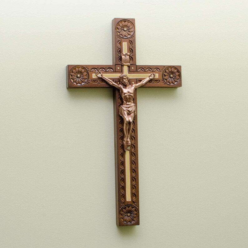 Hand Carved Wall Crucifix Catholic Wood Wall Cross for Home Etsy
