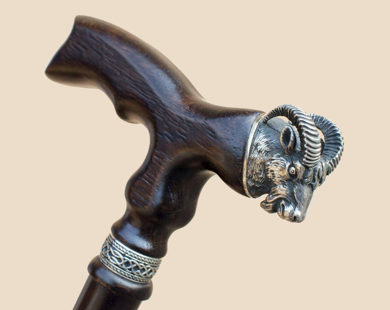 Bâton de marche en bois Bélier Ram Walking Cane Wood vintage | Etsy France