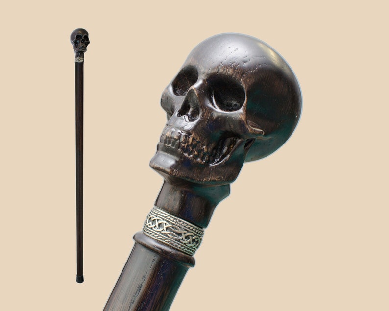 Carved Skull Walking Cane Custom Stylish Cane With a Knob Etsy