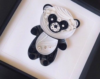 Quilled Panda Paper Artwork - Unique customized gift - Wall Art - Wall Decor - Quilling Art - valentines gift - love - valentines day