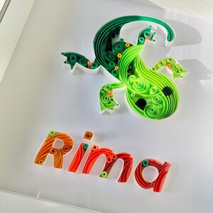 Customized Quilled Paper Artwork - Lizard Quilling Art - Customized Name - Home Decor - Customized Unique Gift
