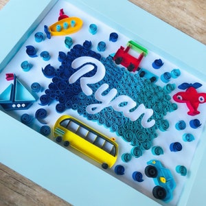 Transportation Themed Quilled Paper Artwork - Unique customized gift - Wall Art - Wall Decor - Quilling Art - Kids Room - Cars