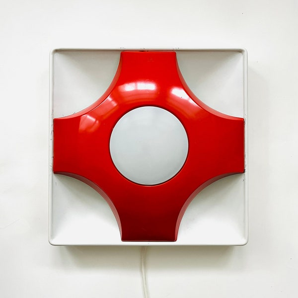 Wall or ceiling lamp by Sölken, 1970s Pop Art Space Age Vintage White/Red