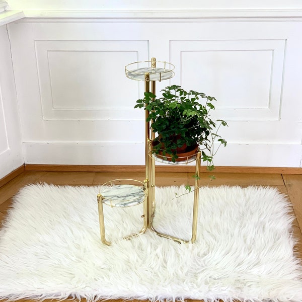Vintage flowers or marble/brass plant table, 70s 80s Mid Century Modern