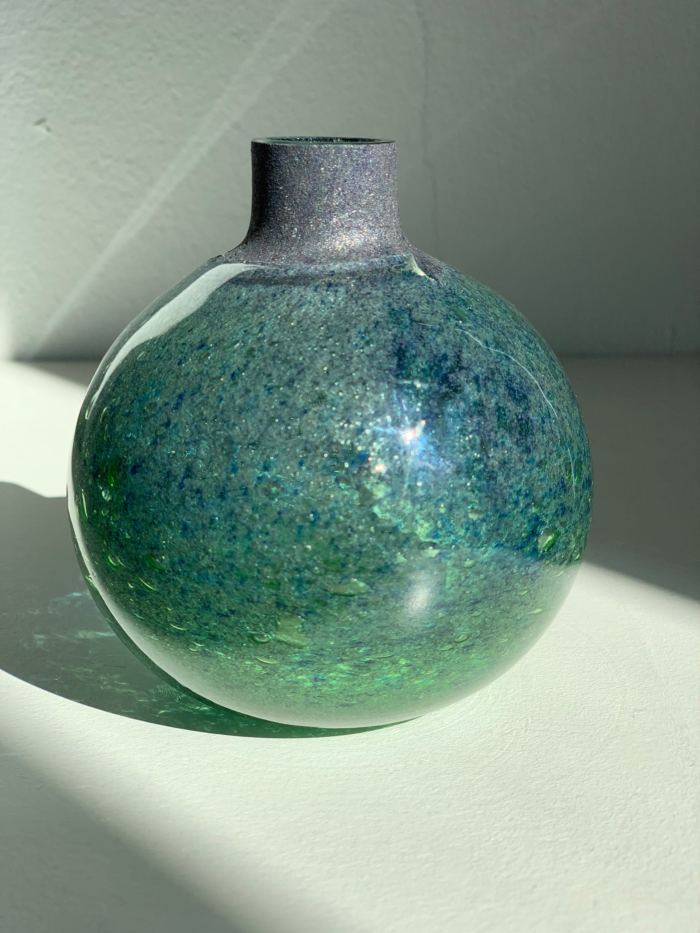 Green/blue Randsfjord Art Glass Vase Designed by Benny