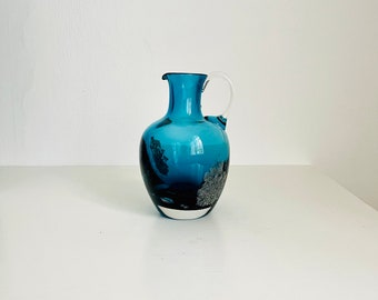 Blue glass jug by Heinrich Löffelhardt for Cristallerie Schott in Zwiesel, Germany, 1970