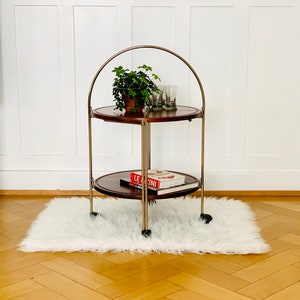 Foldable serving trolley/tea cart made of mahogany & chrome by Bremshey - Rondett, Germany 1970s 1980s
