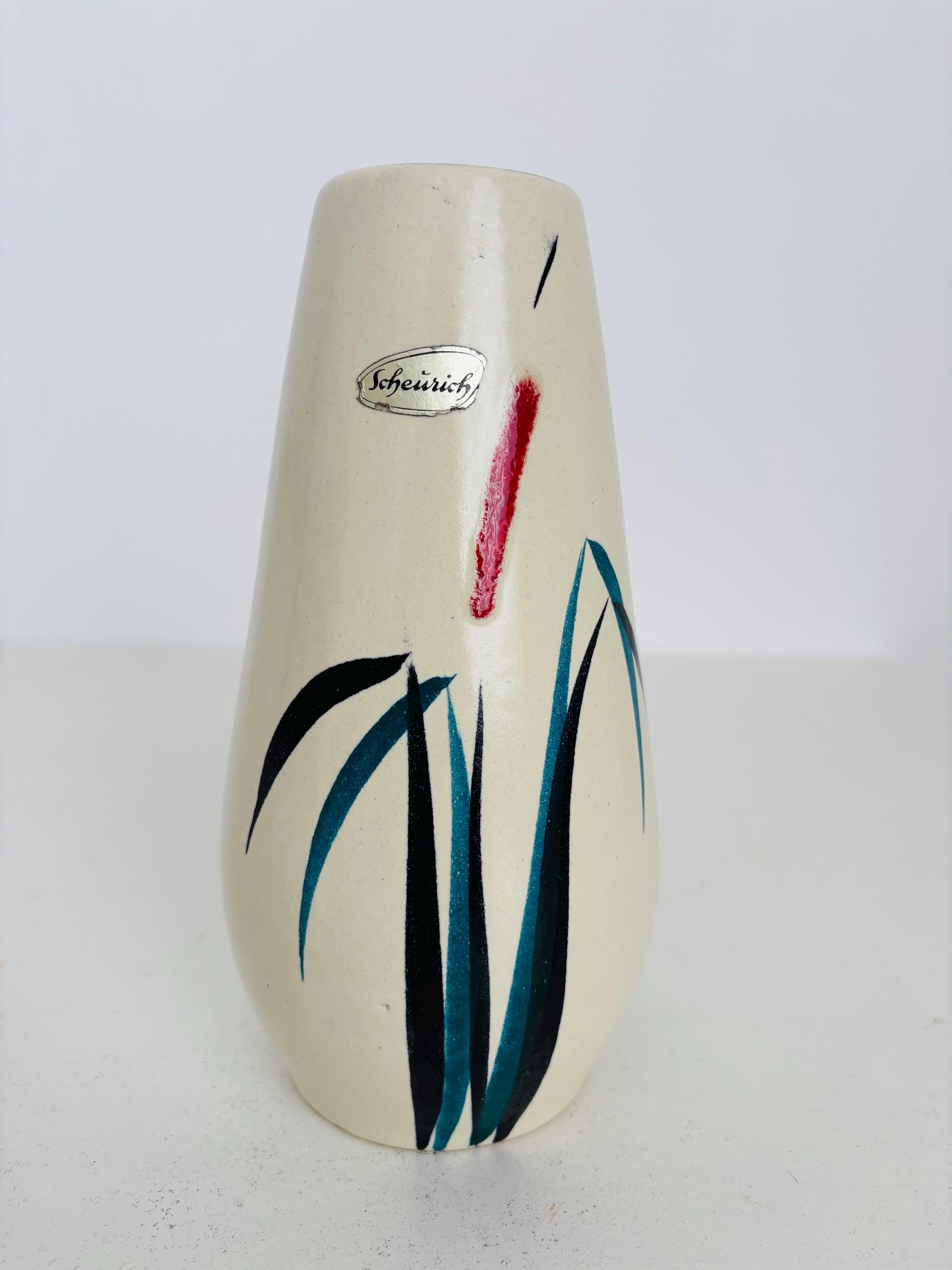 Vintage Scheurich Vase 529-18 Europ Line | Hand-painted Grasses