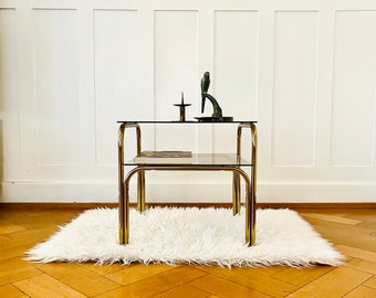 Original vintage side table made of brass and smoked glass, Mid-Century Modern Germany 70s