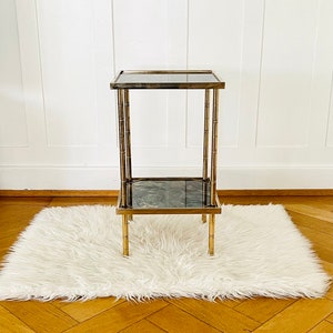 Two tier bamboo and brass mirror tables by Maison Baguès, France 1977