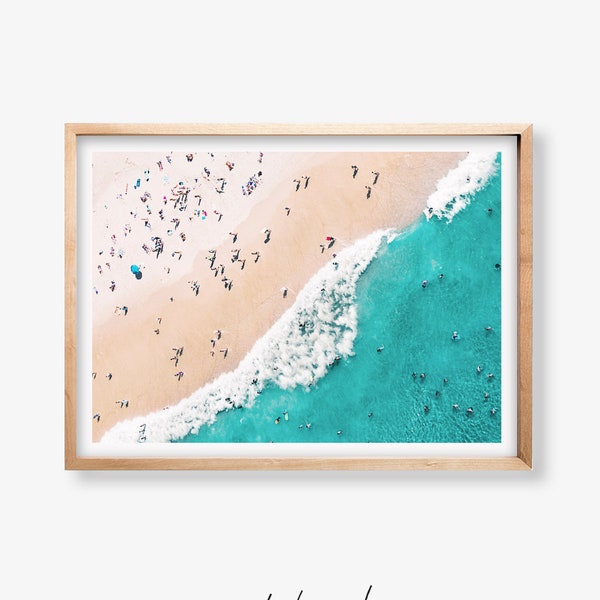 Aerial Beach Print, Beach Aerial View, Seaside Photo, People on Beach, Ocean Art, Coastal Wall Art, Beach Decor, Aerial Beach Photo